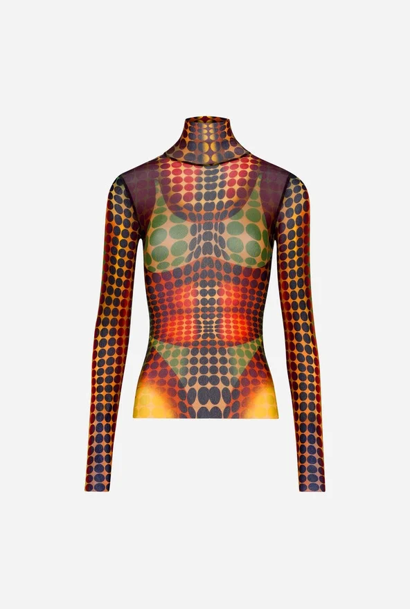 Re-Edition – de bruine mesh-top met stippen Re-Edition – de bruine mesh-top met stippen